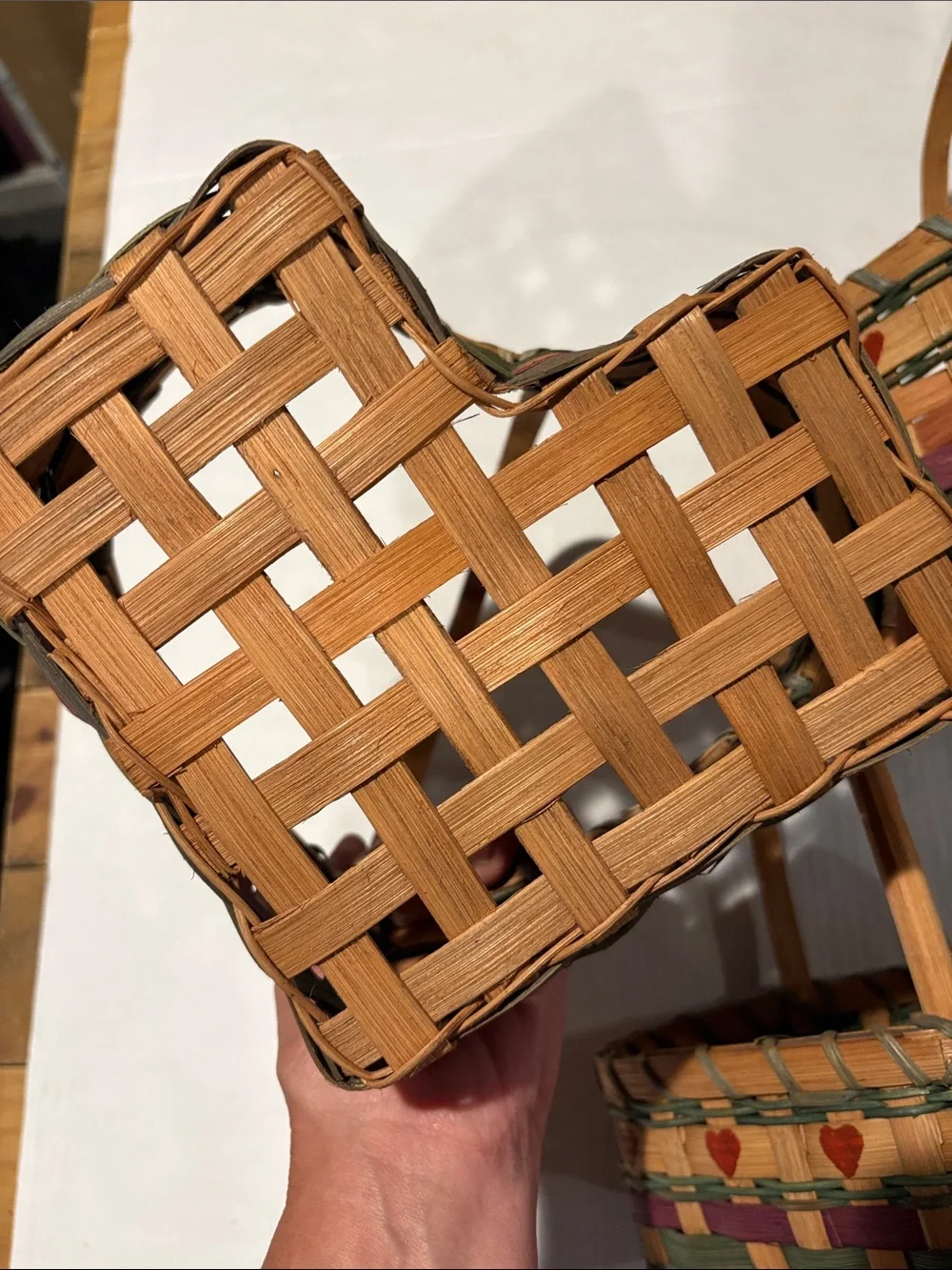 Heart-Shaped Woven Basket Set in Brown - 3 Piece